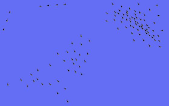 a screen grab of flocking bird-like objects