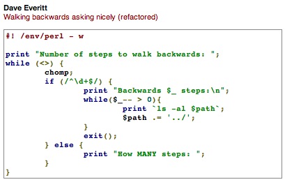 image of Perl code for 'walking backwards' Microde